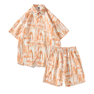 <span class=keywords><strong>Abbigliamento</strong></span> personalizzato <span class=keywords><strong>Casual</strong></span> sottile tinta unita da uomo due pezzi camicia e pantaloni set estate - Product Image 1