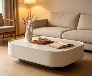 Modern Minimalist Coffee <b>Table</b> with Storage White and Black Set Living Room Furniture Faux Marble <b>Top</b> Plastic Frame - Product Image 3