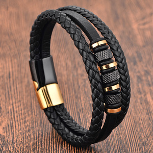 <span class=keywords><strong>Bracelet</strong></span> en <span class=keywords><strong>cuir</strong></span> multi-couches pour <span class=keywords><strong>homme</strong></span>, fermoir magnétique en acier inoxydable, <span class=keywords><strong>bracelet</strong></span> en <span class=keywords><strong>cuir</strong></span> véritable pour cadeau - Product Image 1