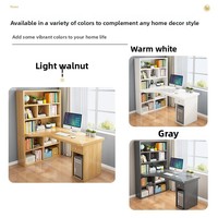Bureau d'ordinateur en bois avec bibliothèque d'angle intégrée, design tout-en-un, surface en panneau à base de bois pour la maison, la chambre, le bureau d'étudiant