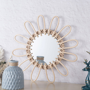 Round Wicker <b>Mirror</b> Handmade Wall <b>Hanging</b> Decor For Living Room Entryway Home Decoration - Product Image 1