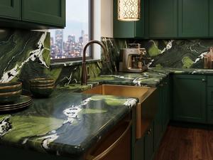 Grandes dalles de quartzite naturel vert avocat poli, écologiques et modernes, garantie 1 an, pour salle de bain, appartement, usage intérieur - Product Image 3