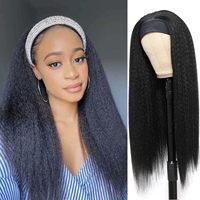Perruque Yaki Lisse en Fibre Haute Température avec Bandeau Foulard Cheveux Longs Bouclés pour Femme, Aspect Naturel et Réaliste, Fabriquée à la Machine, 260g