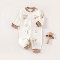 Combinaison pour nouveau-né en coton doux et respirant, imprimé intégral motif ours et fleurs, fermeture à pression sur le devant, body bébé une pièce, OEM ODM