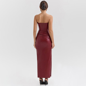 Damen Outfits PU Maxi Leder kleid Träger lose ärmellose Leder kleider für Damen Faux Bodycon Leder kleid - Product Image 3