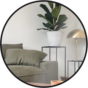 Miroir rond encadré en métal noir de 24 pouces pour utilisation murale ou sur coiffeuse - Product Image 1