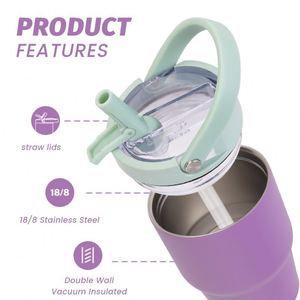 Custom 14oz Flip <b>Straw</b> Tumbler Stainless Steel Thermal Car Cup with Handle - Product Image 3