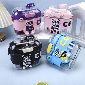 <span class=keywords><strong>Gourde</strong></span> Enfant Mignonne 550ml Anti-fuite pour Garçons et Filles, Bouteille d'Eau en Plastique Réutilisable Sans BPA avec Paille et Sangle pour l'École - Product Image 1