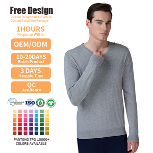Custom High Quality Cotton Knitwear Casual <b>Pullover</b> Fall Long Sleeve <b>Jumper</b> Embroidered Logo V Neck Sweater - Product Image 2