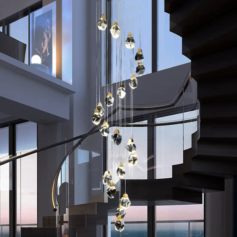 Light luxury post-modern restaurant creative crystal Nordic art lighting long adjustable crystal pendant light