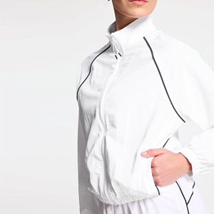 Trọng Lượng Nhẹ Tương Phản Chạy Áo Gió Đầy Đủ Zip Áo Khoác Womens Áo Gió Quần Short Thiết Lập Màu Trắng - Product Image 5