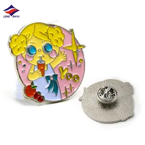 Longzhiyu 15 Years china Manufacturer Cute little girl pin Colorful design for kids Silver plating metal badges