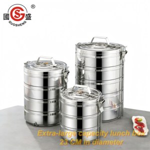 Boîtes de conservation alimentaire en acier inoxydable à cinq couches de 23 cm, vente en gros, grande capacité, boîte à lunch isotherme - Product Image 1