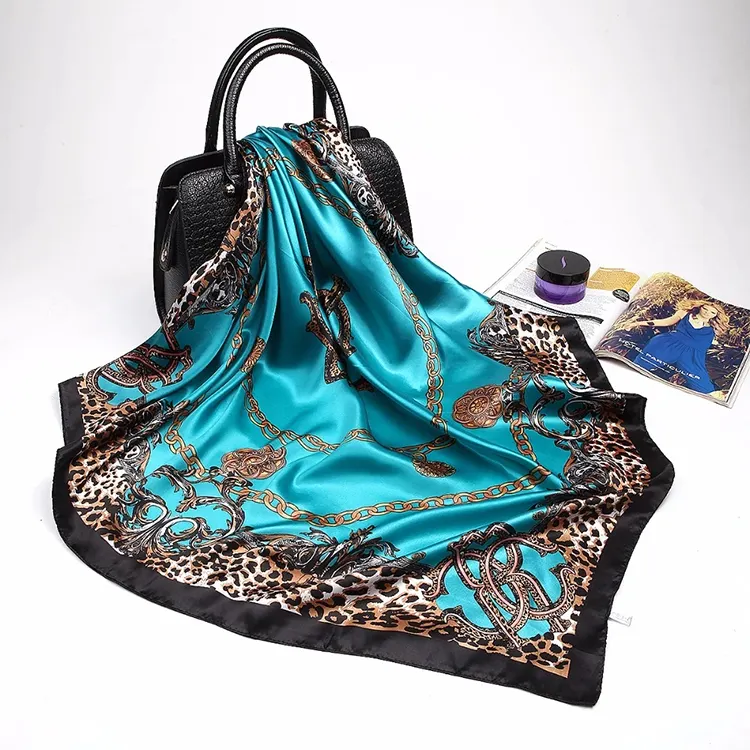 Wholesale Fashion Shawl Female Luxury Square Head Accessories Printed Silk Satin Scarf
