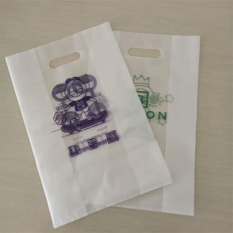 Hdpe Plastiktüte Gestanzte transparente Griff tasche Polybag ODM/OEM Bedruckte Einkaufstaschen aus Kunststoff