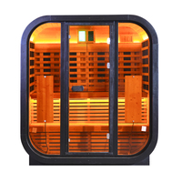 Cabine de sauna infrarouge extérieure en bois d'épicéa carbonisé avec chauffage infrarouge lointain, vapeur de cèdre et douche intégrée