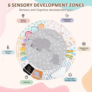 Tapis d'éveil pour bébé avec jouet nuage pour le temps sur le ventre, 7 jouets sensoriels détachables, cartes éducatives, développement de la motricité et du sens du toucher - Product Image 3