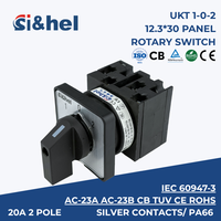 Sakelar Rotary Cam Si&hel UKT1 20A 440V 1-0-2 Changeover 2-3 Posisi 2P Terminal Sekrup Pemasangan Panel IP20 Plastik Bersertifikasi CE