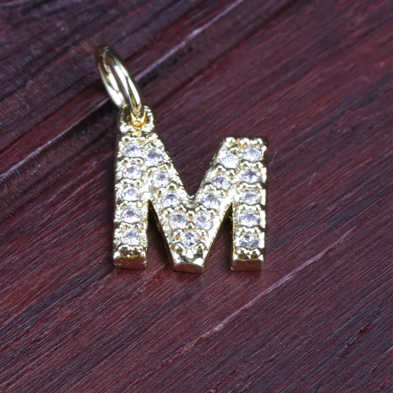14K Gold Cz Tiny Mini Brief M Initial Alfabet Charm Diy Ontwerpen Sieraden Armband Ketting Earring Hanger Voor Vrouwen meisje