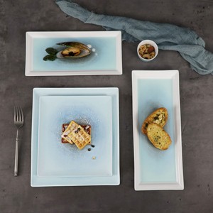 Platos <span class=keywords><strong>de</strong></span> Porcelana Azul Claro Resistentes, Platos Rectangulares para Mariscos para <span class=keywords><strong>Restaurante</strong></span> - Product Image 1