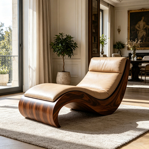 Chaise longue en cuir de luxe de forme ondulée pour salon et chambre à coucher - Product Image 6
