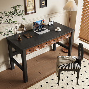 Frans Retro Klein Appartement Slaapkamer Studie Computerbureau Noord-Amerikaanse Rood Eiken Massief Hout Zwart Met Oud Middenhuisontwerp - Product Image 2