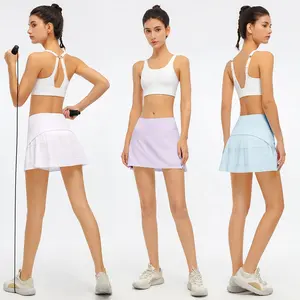 High-Waist Anti-Slip Tennis Skirt Moisture-Wicking Pleated Yoga Fitness Shorts For Adults Solid Pattern