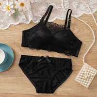 Ensemble de lingerie sexy blanche pour femmes, 2 pièces, soutien-gorge et culotte sans couture, imprimé en dentelle à volants, taille plus, soutien-gorge transparent à volants