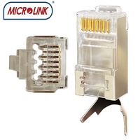 Connecteur blindé RJ45 STP Cat7 MICROLINK 50u plaqué or, traversant, 8p8c, fiche modulaire / Certifié CE