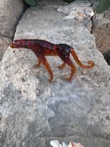 Figura de Leopardo de Vidrio de Murano Soplado a Mano, Color Ámbar Rojo, Decoración Artística Feng Shui, Regalo de Pascua Hecho a Mano - Product Image 5