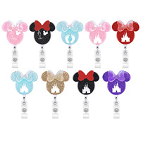 Porte-badge télescopique en acrylique Mickey Mouse avec clip rétractable en feutre et boucle à tirage facile, cadeau pour enfants