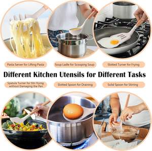 Juego de utensilios de cocina de silicona de 33 piezas personalizados con mango de madera, espátula mezcladora antiadherente - Product Image 5