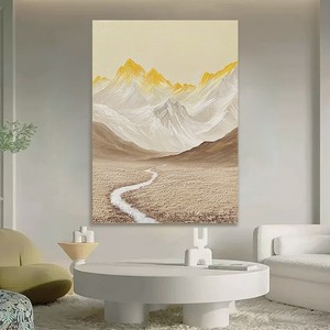 Golden Mountains Landscape Painting Wrapped Canvas Modern Minimalist Sofa Background Wall Art <b>Large</b> Entrance Hallway Decor - Product Image 2