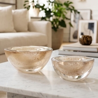 Bol décoratif en verre soufflé à la main de luxe avec texture de sable doré étincelant, cendrier et plat à collation pour la décoration intérieure moderne