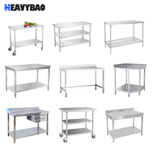 Heavybao 201 304 inox bàn làm việc với kệ dưới cùng cạnh thẳng hai hoặc ba tầng Rau bàn làm việc - Product Image 2