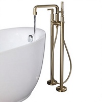 Robinet de baignoire mural en laiton brossé doré, double usage eau froide et chaude, avec douchette pluie pivotante à 360 degrés, vente en gros