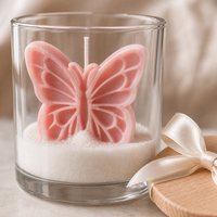 FTQS 3D Schmetterlingsförmige Wachskerze Rosa Wohndekor im Glasgefäß mit Holzdeckel Geschenk Großhandel OEM Private Label