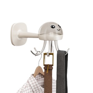 Octopus Six Claw Hooks Wall Mounted Adhesive Punch Free <b>Kitchen</b> Bathroom <b>Storage</b> Grayish White Round Shape - Product Image 5