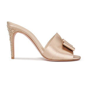 Sandali Donna 2026 in Pelle Platino Glitter con Fiocco in Raso e Cristalli Lucidi, Tacco Alto, Modello Mule - Product Image 4