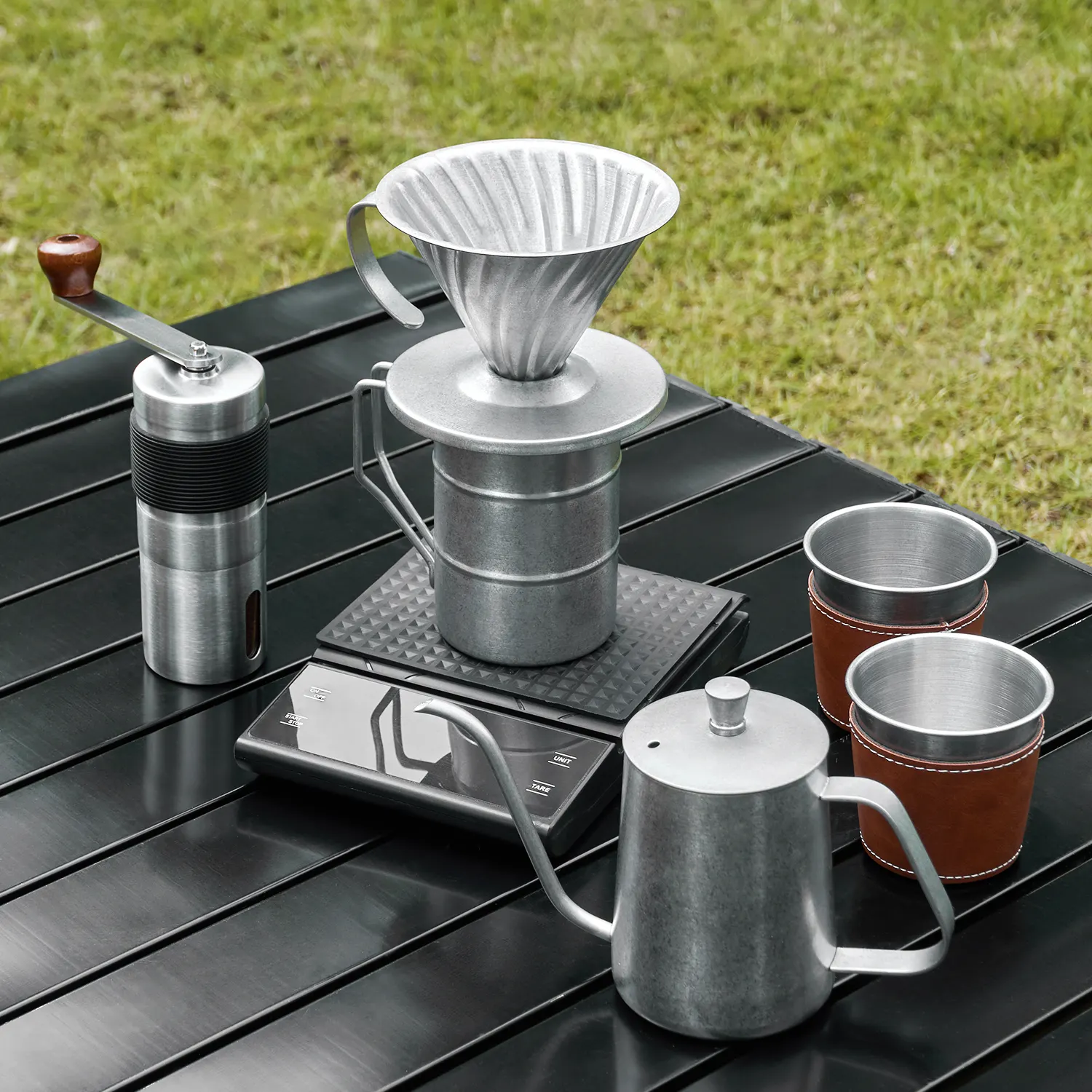 Saco de café portátil 9 em 1 para viagem, presente para acampamento ao ar livre, kit manual de filtro de café por gotejamento à prova d'água, conjunto de ferramentas para café