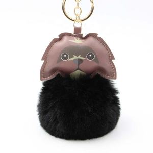 Porte-clés en cuir à pompon Kawaii, bouledogue français, peluche de lapin, balle de chien, Logo personnalisé - Product Image 4