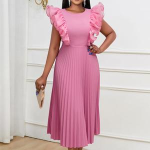 Vestido de otoñ<span class=keywords><strong>o</strong></span> estilo S M <span class=keywords><strong>L</strong></span> con malla y patchwork, cuello redondo, moda europea y americana, sin mangas, plisado, de cintura alta. - Product Image 1