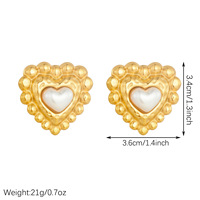 Pendientes de Moda con Incrustaciones de Perlas en Forma de Corazón, Chapados en Oro de 18K, Acero Inoxidable, Resistentes al Agua