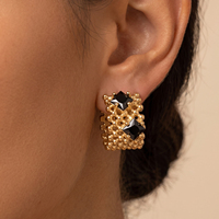 Boucles d'oreilles rectangulaires en maille ajourée géométrique vintage de luxe CLIORO, résistantes à la transpiration, avec double carré en zircon cubique, pour femme, usage quotidien