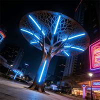 Sculpture d'arbre en acier corten poli avec bandes LED, forme personnalisée, grande décoration extérieure