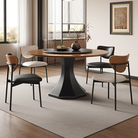 Table à manger vintage de style mid-century en bois massif de luxe avec 4 chaises, plateau tournant en pierre frittée, pieds en acier carbone, meubles de salle à manger