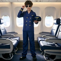 Uniforme de pilote pour enfants, Costume de capitaine de compagnie aérienne bleu foncé avec chapeau, boutons dorés, Costume professionnel pour jeu de rôle