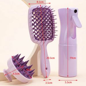 Nouvel arrivage : Ensemble de brosses et peignes pour cheveux, comprenant un masseur de cuir chevelu, un peigne, un vaporisateur, une brosse lissante en silicone et une brosse de lavage capillaire - Product Image 2