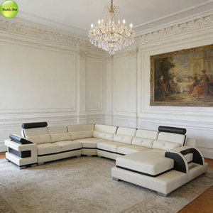 Canapé modulaire en cuir contemporain en forme de U, inclinable et capitonné, pour <span class=keywords><strong>salon</strong></span>/hôtel/bureau/appartement - Product Image 2
