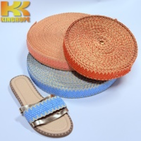 Sangle de sandale tressée bicolore à bords ondulés, bande supérieure de chaussure en textile tissé avec bandes métalliques pour pantoufles et chaussures décontractées